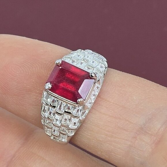 925 Sterling Silver Ring SZ 6.5 with Octagon Natural Ruby 9x7mm Gemstone - Picture 6 of 13